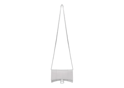 Pre-owned Balenciaga Women's  Hourglass Xs Wallet On Chain In Sparkling Fabric In Silver