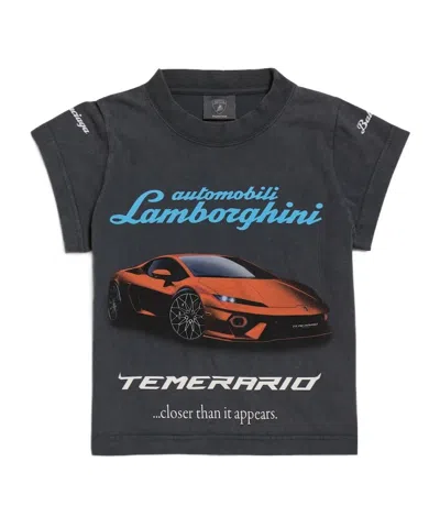 Balenciaga Women's  I Automobili Lamborghini Shrunk T-shirt In Black Faded