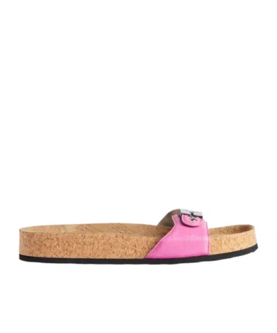 Balenciaga Women's  I Scholl Flat Sandal In Glossy Pink In Bright Pink