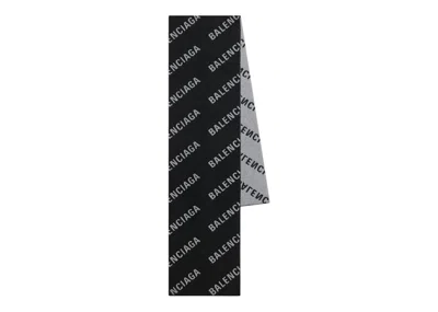 Pre-owned Balenciaga Women's  Jacquard Allover Logo Macro Scarf In Black/white In Multi
