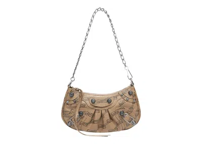 Pre-owned Balenciaga Women's  Le Cagole Mini Bag With Chain Bb Monogram In Beige/brown