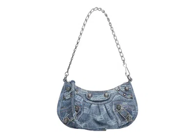 Pre-owned Balenciaga Women's  Le Cagole Mini Bag With Chain Bb Monogram In Bleached Denim