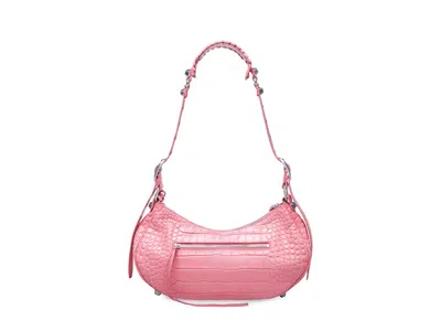 Pre-owned Balenciaga Women's  Le Cagole Shoulder Bag Small Crocodile Embossed In Pink