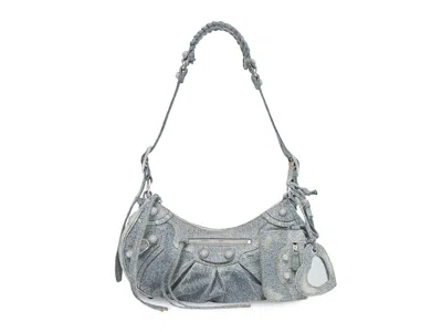Pre-owned Balenciaga Women's  Le Cagole Shoulder Bag Small Denim Wash With Rhinestones In Blue