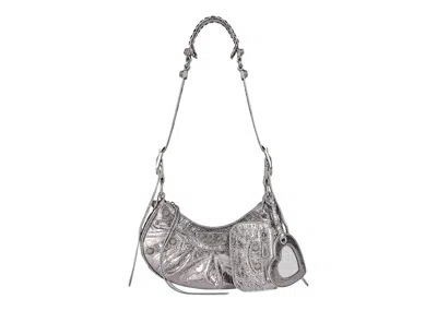 Pre-owned Balenciaga Women's  Le Cagole Shoulder Bag Xs In Metallized Silver