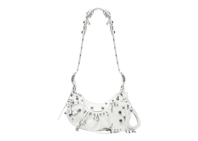Pre-owned Balenciaga Women's  Le Cagole Xs Shoulder Bag With Piercing In White Arena