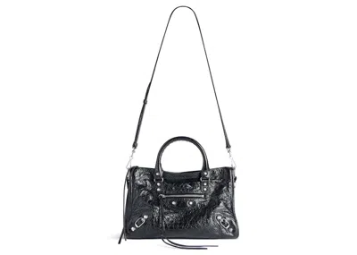 Pre-owned Balenciaga Women's  Le City Small Bag In Black Arena Lambskin Shiny Silver Hardware In Black (8114422