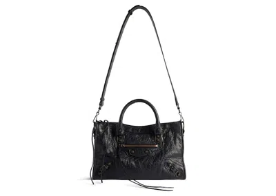 Pre-owned Balenciaga Women's  Le City Small Bag In Black Arena Storico Lambskin Brass Hardware In Black (811442