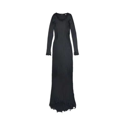 Pre-owned Balenciaga Women's  Long Sleeve Distressed Maxi Dress In Washed Black