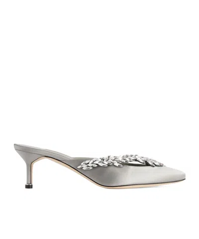 Balenciaga Women's   Manolo Blahnik Mule In Grey Plume In Gray