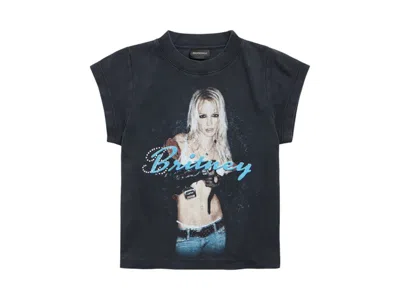 Pre-owned Balenciaga Women's  Music Britney Spears Series Shrunk T-shirt In Faded Black/blue