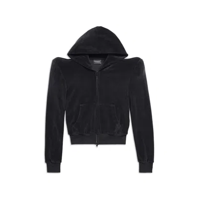 Pre-owned Balenciaga Women's  Round Shoulder Zipup Hoodie Small Fit In Black