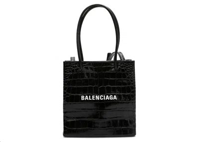 Pre-owned Balenciaga Women's  Shopping Tote Bag Xxs Crocodile Effect In Black