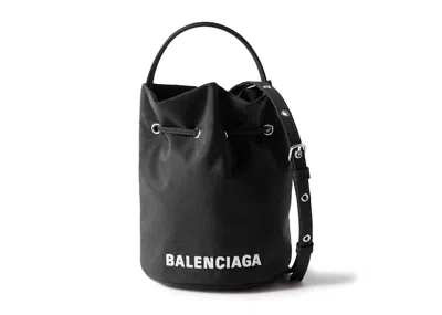 Pre-owned Balenciaga Women's  Wheel Shell Drawstring Bucket Bag Xs In Black/white