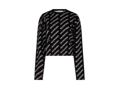 Pre-owned Balenciaga Women's  Wool All Over Print Cropped Sweater In Black