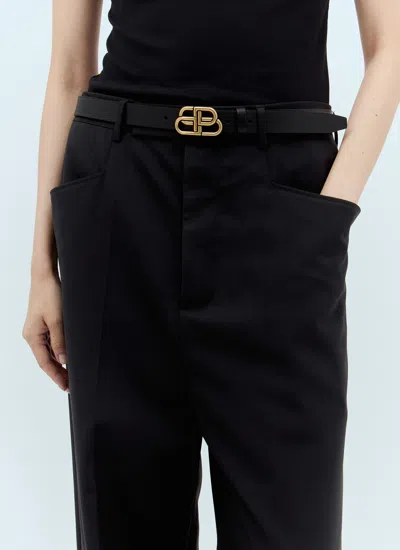 Balenciaga Bb Reversible Croc-effect And Smooth Leather Waist Belt In Black