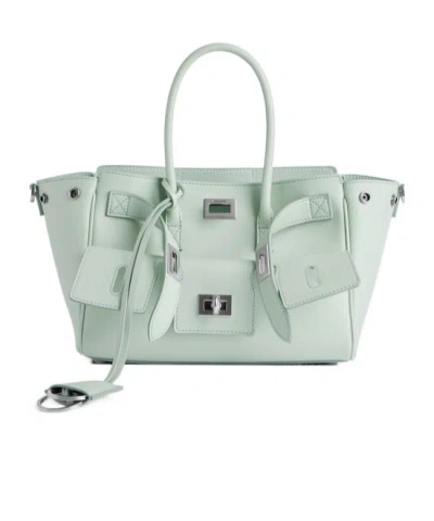 Balenciaga Mini Leather Bel Air Carry All Tote Bag In Mineral Green