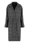 Balenciaga One Layer Raglan Checked Wool Coat In Gray