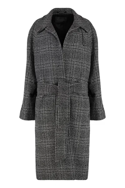 BALENCIAGA BALENCIAGA WOMEN'S BELTED WOOL CHECK LONG COAT