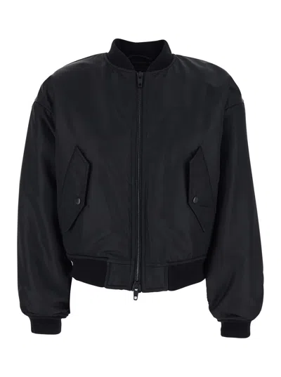 Balenciaga Women Black Bomber Jacket With Stand-up Collar And Two Side Pockets In Tech Fabric Woman