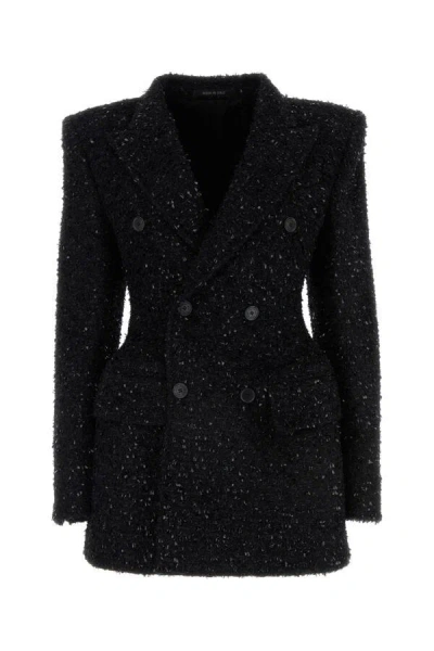 BALENCIAGA BALENCIAGA WOMEN BLACK BOUCLE OVERSIZE HOURGLASS BLAZER