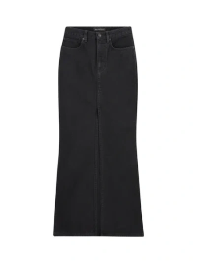 Balenciaga Centre Slit Denim Pencil Skirt In Black