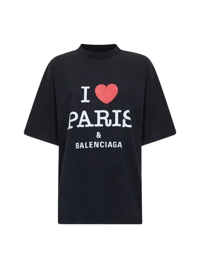 Balenciaga Women Black I Love Paris &  T-shirt