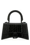 Balenciaga Hourglass Xs Croc-effect Leather Tote In Black