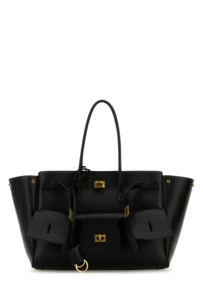 Balenciaga Women Black Leather Medium Carry All Bel Air Shopping Bag