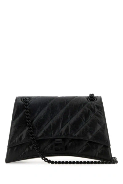 Balenciaga Women Black Leather Medium Crush Shoulder Bag