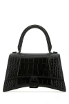Balenciaga Hourglass Xs Croc-effect Leather Tote In Black