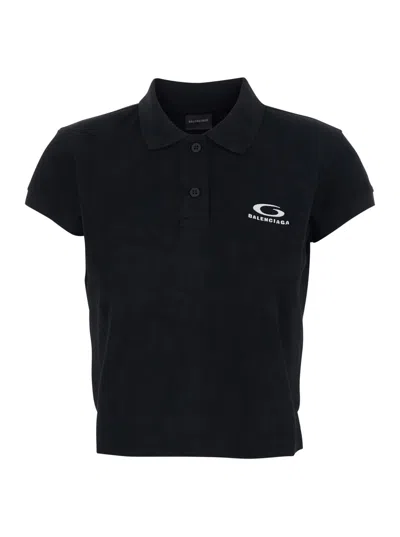 Balenciaga Women Black Polo Shirt With Logo On The Front In Cotton Woman