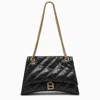 BALENCIAGA WOMEN'S BLACK QUILTED LEATHER SHOULDER HANDBAG WITH GOLD-TONE CHAIN AND HARDWARE