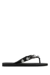 Balenciaga 'cagole' Black Rhinestoned Thong Sandals With Buckle On The Front In Tech Fabric Woman
