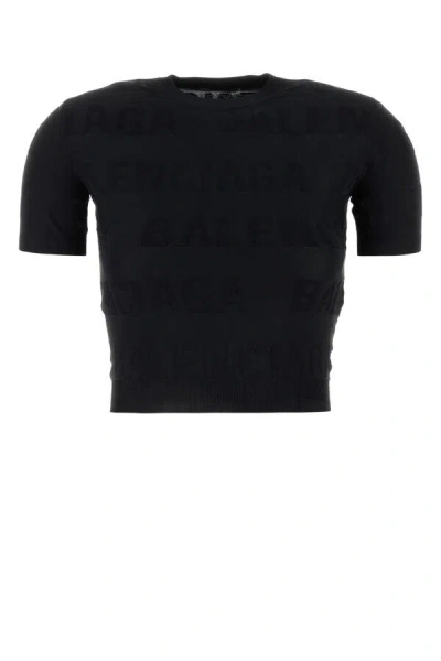BALENCIAGA BALENCIAGA WOMEN BLACK STRETCH VISCOSE BLEND T-SHIRT