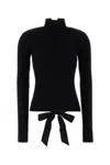 Balenciaga Black Lace-up Fitted Turtleneck Top In Black