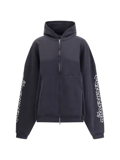 Balenciaga Women Blackletter Script Motif Hoodie In Blue