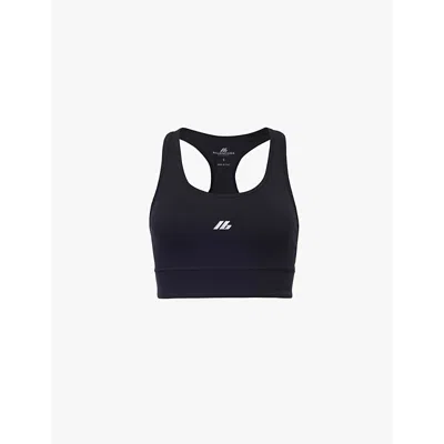 Balenciaga Brand-print Scoop-neck Stretch-woven Sports Bra In Black/reflective