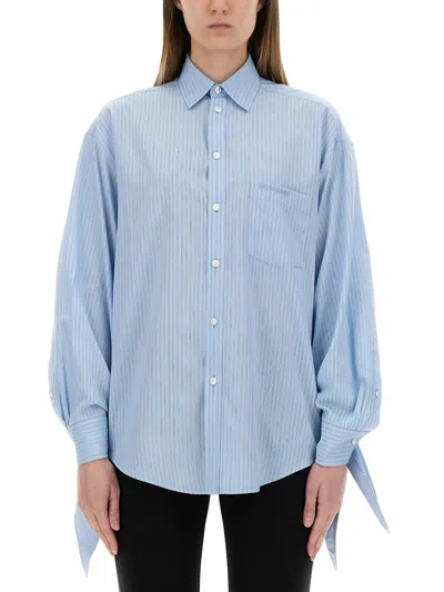 Balenciaga Women Blouse With Knotted Cuffs In Blue