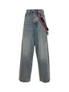 Balenciaga Women Blue Denim Charms Baggy Jeans In Gray