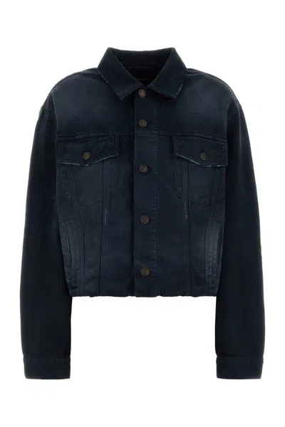 Balenciaga Denim Jacket Long Sleeves Collared Neck Pockets In Blue
