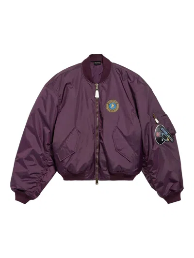 Balenciaga Logo Patch Zip-up Bomber Jacket In Purple