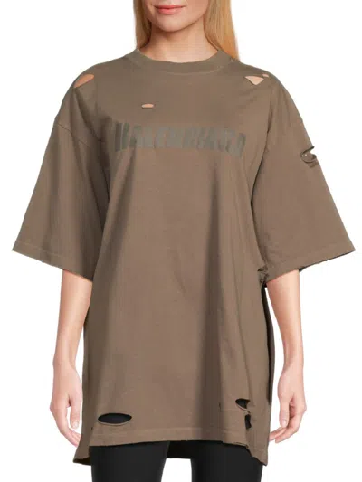 Balenciaga Women's Boxy Distressed Graphic T-shirt In Taupe