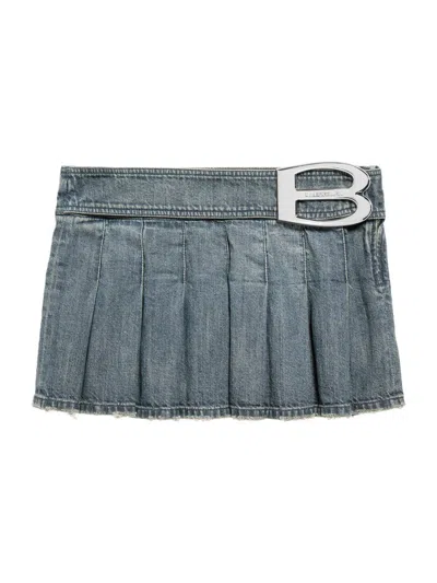Balenciaga Women's Buckle Pleated Skirt In Blue
