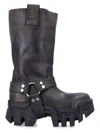 Balenciaga Black Leather Bulldozer Harness Ankle Boots With 8 Cm Plateau Heel In Faded Black