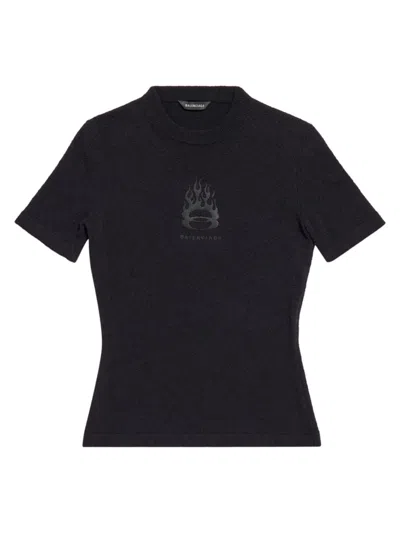 Balenciaga Women's Burning Unity Fitted T-shirt In Black
