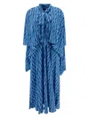 Balenciaga Midi Dress With Bow And Print In Blue