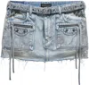 Balenciaga Studded Denim Cagole Mini Skirt In Blue