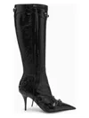 Balenciaga Cagole White Pointed High-boots With Studs And Buckles In Leather Woman In Black