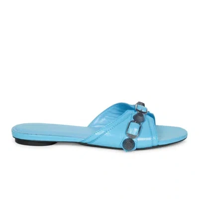 Pre-owned Balenciaga Women's 'cagole' Leather Sandal In Cyan Blue